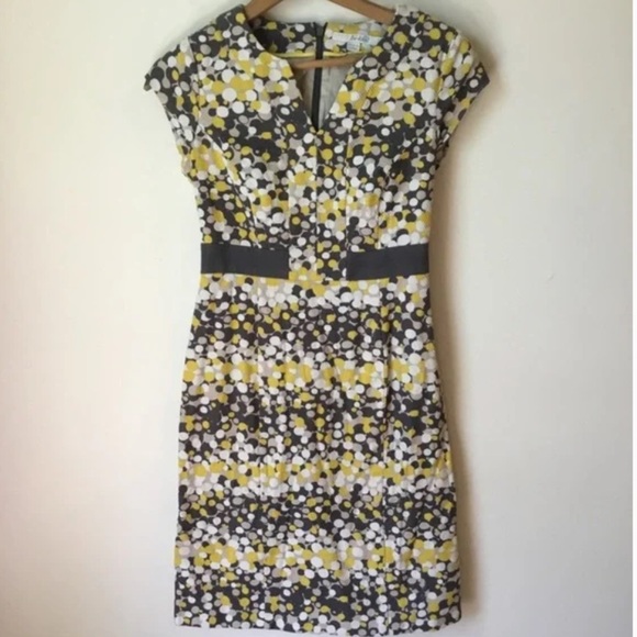 Boden Notch Neck Sheath Dress Yellow/Grey Dot Size 2 - Picture 5 of 9